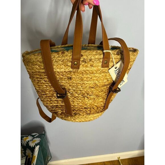 XIX Palms The Shorebreak Picnic Cooler Bag Backpack Jute Woven Handmade With Tag - Picture 3 of 11